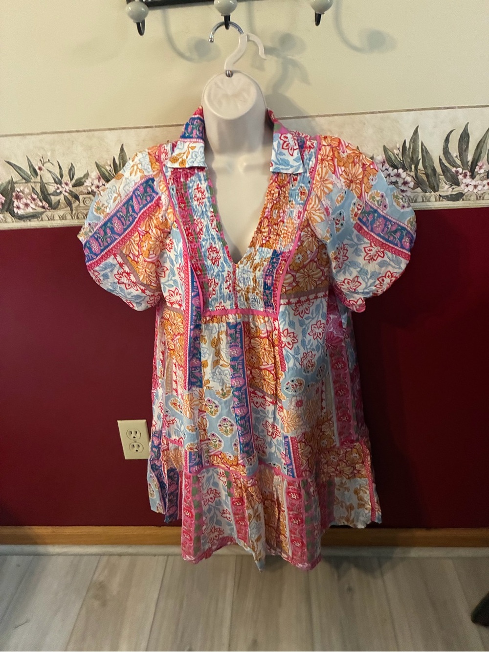 Umgee Multi-Color Patchwork Puff-Sleeve Tunic